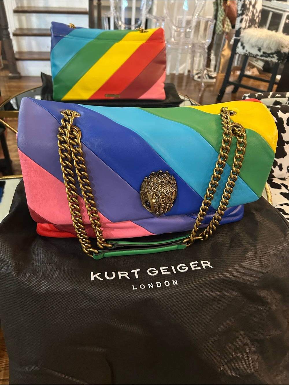 Kurt Geiger Multicolor Diagonal Stripe Quilted Shoulder Bag